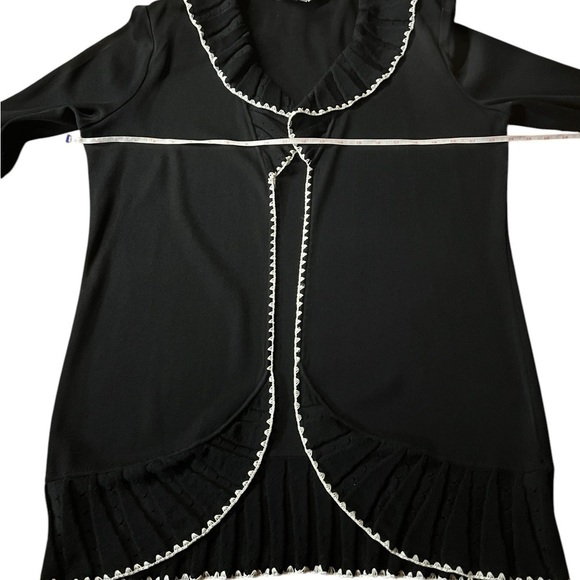 MING WANG BEAUTIFUL BLACK OPEN CARDIGAN WITH CREAM EMBROIDERED TRIM SIZE LARGE - Picture 5 of 9